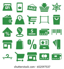 Sale icons set. set of 25 sale filled icons such as tag, credit card, explosion, hanger, shopping bag, lot price, shop, mortgage, real estate on laptop, store, percent