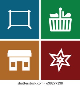 Sale icons set. set of 4 sale filled icons such as explosion, hanger, shopping bag