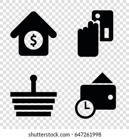 Sale icons set. set of 4 sale filled icons such as house sale, wallet, creadit card payment