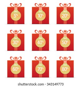 Sale icons. Set of gift boxes, with different sale percentage signs.