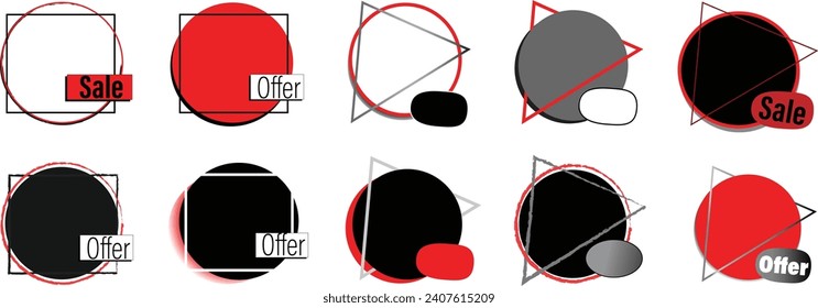Sale Icons set on white background in red, black and grey colors. Isolated items. Vector illustration. Use for promotion and social media.