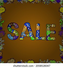 Sale. Illustration in brown, black and yellow colors. Premium handmade vector lettering and calligraphy phrase for invitation, t-shirt, prints, social media, banners and posters. Seamless pattern.