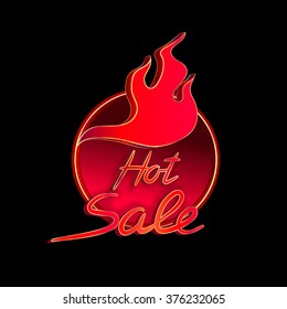 Sale illustration with flames. Below vector text of hot sale.