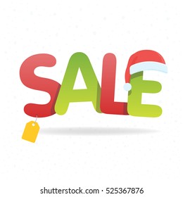Sale inscription with snowflakes in paper style. Vector illustration.