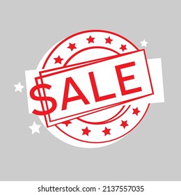 Sale isolated icon, sticker. Red sale sign for promotion design. Dollar sign. Advertising, marketing promo design. Special offer banner. Business marketing illustrations, label. Vector Illustration