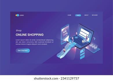 Sale  Isometric Concept Landing Page