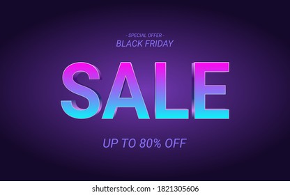 sale label 3d text in neon light color effect