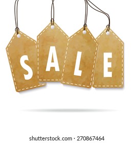 Sale label advertising design with yellow brown watercolor summer on midyear sale.Vintage logo with rope