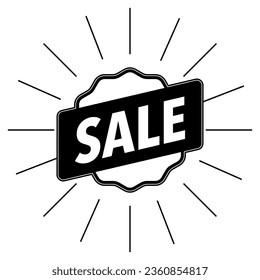 Sale label black and white cartoon style