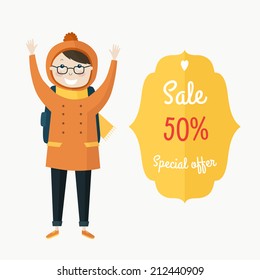 Sale label with boy