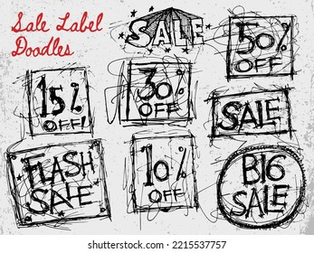 Sale Label chaotic lines doodles