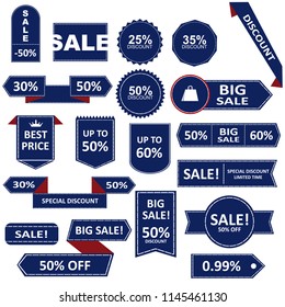 Sale Label collection. Sale icons. Sale tags. Sale and Discount red ribbons, banners and icons. Shopping Tags.