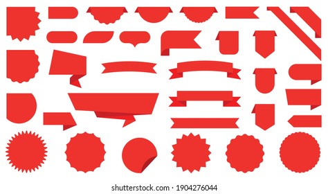 Sale Label collection set. Set ribbon banner and label sticker sale offer and badge tag sale advertising. Discount red ribbons, banners and icons. Cffer discount coupons. Vector illustration.