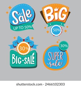 Sale Label collection set. Set ribbon banner and label sticker sale offer and badge tag sale advertising. Discount red ribbons, banners and icons. Cffer discount coupons. Vector illustration.