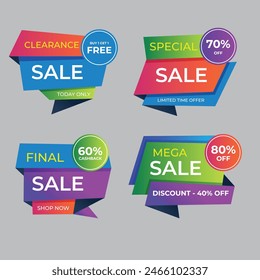 Sale Label collection set. Set ribbon banner and label sticker sale offer and badge tag sale advertising. Discount red ribbons, banners and icons. Cffer discount coupons. Vector illustration.
