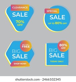 Sale Label collection set. Set ribbon banner and label sticker sale offer and badge tag sale advertising. Discount red ribbons, banners and icons. Cffer discount coupons. Vector illustration.