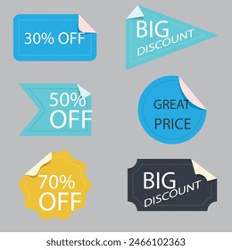 Sale Label collection set. Set ribbon banner and label sticker sale offer and badge tag sale advertising. Discount red ribbons, banners and icons. Cffer discount coupons. Vector illustration.