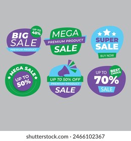 Sale Label collection set. Set ribbon banner and label sticker sale offer and badge tag sale advertising. Discount red ribbons, banners and icons. Cffer discount coupons. Vector illustration.