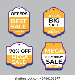 Sale Label collection set. Set ribbon banner and label sticker sale offer and badge tag sale advertising. Discount red ribbons, banners and icons. Cffer discount coupons. Vector illustration.