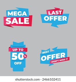 Sale Label collection set. Set ribbon banner and label sticker sale offer and badge tag sale advertising. Discount red ribbons, banners and icons. Cffer discount coupons. Vector illustration.