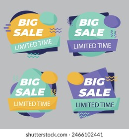 Sale Label collection set. Set ribbon banner and label sticker sale offer and badge tag sale advertising. Discount red ribbons, banners and icons. Cffer discount coupons. Vector illustration.
