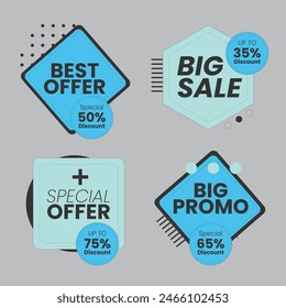 Sale Label collection set. Set ribbon banner and label sticker sale offer and badge tag sale advertising. Discount red ribbons, banners and icons. Cffer discount coupons. Vector illustration.