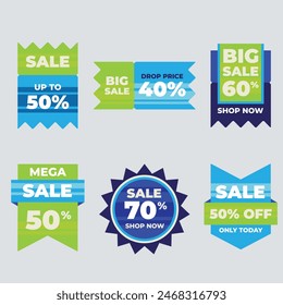 Sale Label collection set. Set ribbon banner and label sticker sale offer and badge tag sale advertising. Discount red ribbons, banners and icons. Cffer discount coupons. Vector illustration.