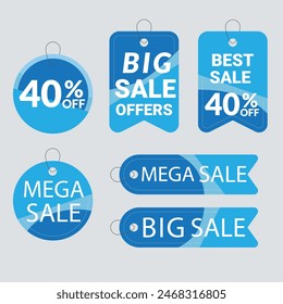 Sale Label collection set. Set ribbon banner and label sticker sale offer and badge tag sale advertising. Discount red ribbons, banners and icons. Cffer discount coupons. Vector illustration.