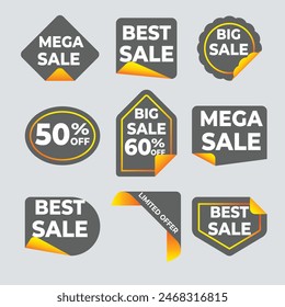 Sale Label collection set. Set ribbon banner and label sticker sale offer and badge tag sale advertising. Discount red ribbons, banners and icons. Cffer discount coupons. Vector illustration.