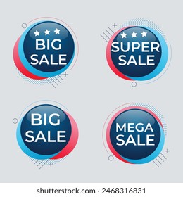 Sale Label collection set. Set ribbon banner and label sticker sale offer and badge tag sale advertising. Discount red ribbons, banners and icons. Cffer discount coupons. Vector illustration.