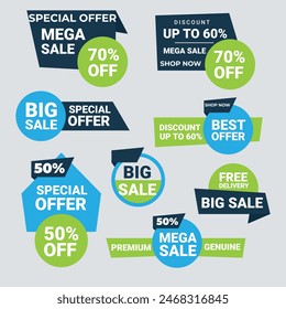 Sale Label collection set. Set ribbon banner and label sticker sale offer and badge tag sale advertising. Discount red ribbons, banners and icons. Cffer discount coupons. Vector illustration.