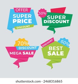 Sale Label collection set. Set ribbon banner and label sticker sale offer and badge tag sale advertising. Discount red ribbons, banners and icons. Cffer discount coupons. Vector illustration.