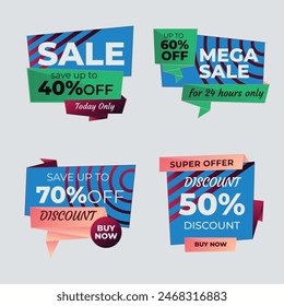 Sale Label collection set. Set ribbon banner and label sticker sale offer and badge tag sale advertising. Discount red ribbons, banners and icons. Cffer discount coupons. Vector illustration.