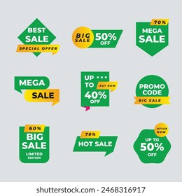Sale Label collection set. Set ribbon banner and label sticker sale offer and badge tag sale advertising. Discount red ribbons, banners and icons. Cffer discount coupons. Vector illustration.