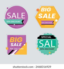 Sale Label collection set. Set ribbon banner and label sticker sale offer and badge tag sale advertising. Discount red ribbons, banners and icons. Cffer discount coupons. Vector illustration.