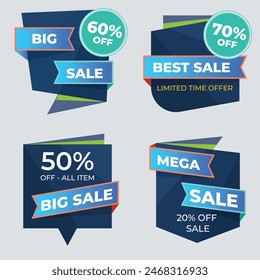 Sale Label collection set. Set ribbon banner and label sticker sale offer and badge tag sale advertising. Discount red ribbons, banners and icons. Cffer discount coupons. Vector illustration.