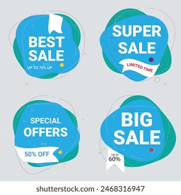 Sale Label collection set. Set ribbon banner and label sticker sale offer and badge tag sale advertising. Discount red ribbons, banners and icons. Cffer discount coupons. Vector illustration.