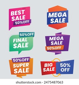 Sale Label collection set. Set ribbon banner and label sticker sale offer and badge tag sale advertising. Discount red ribbons, banners and icons. Cffer discount coupons. Vector illustration.