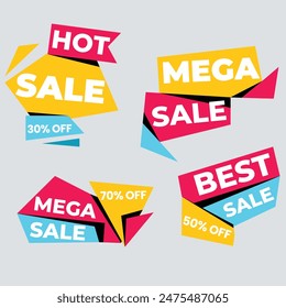 Sale Label collection set. Set ribbon banner and label sticker sale offer and badge tag sale advertising. Discount red ribbons, banners and icons. Cffer discount coupons. Vector illustration.