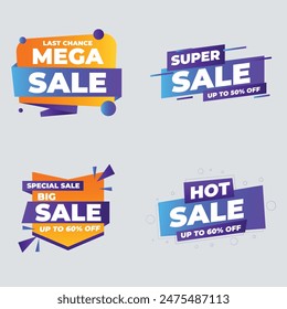 Sale Label collection set. Set ribbon banner and label sticker sale offer and badge tag sale advertising. Discount red ribbons, banners and icons. Cffer discount coupons. Vector illustration.