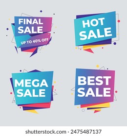 Sale Label collection set. Set ribbon banner and label sticker sale offer and badge tag sale advertising. Discount red ribbons, banners and icons. Cffer discount coupons. Vector illustration.