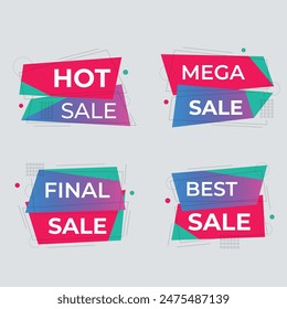 Sale Label collection set. Set ribbon banner and label sticker sale offer and badge tag sale advertising. Discount red ribbons, banners and icons. Cffer discount coupons. Vector illustration.