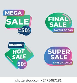 Sale Label collection set. Set ribbon banner and label sticker sale offer and badge tag sale advertising. Discount red ribbons, banners and icons. Cffer discount coupons. Vector illustration.