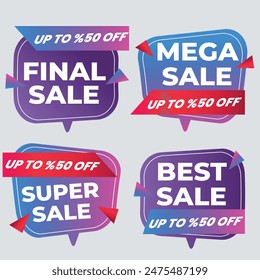Sale Label collection set. Set ribbon banner and label sticker sale offer and badge tag sale advertising. Discount red ribbons, banners and icons. Cffer discount coupons. Vector illustration.