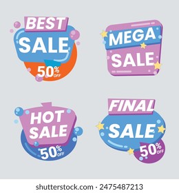 Sale Label collection set. Set ribbon banner and label sticker sale offer and badge tag sale advertising. Discount red ribbons, banners and icons. Cffer discount coupons. Vector illustration.