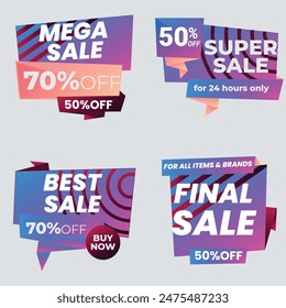 Sale Label collection set. Set ribbon banner and label sticker sale offer and badge tag sale advertising. Discount red ribbons, banners and icons. Cffer discount coupons. Vector illustration.