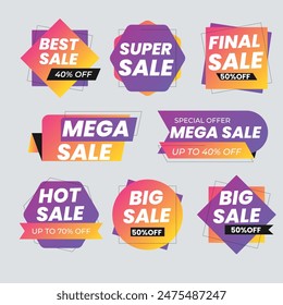 Sale Label collection set. Set ribbon banner and label sticker sale offer and badge tag sale advertising. Discount red ribbons, banners and icons. Cffer discount coupons. Vector illustration.
