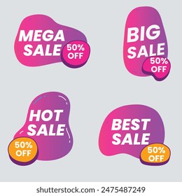 Sale Label collection set. Set ribbon banner and label sticker sale offer and badge tag sale advertising. Discount red ribbons, banners and icons. Cffer discount coupons. Vector illustration.