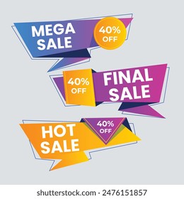 Sale Label-Kollektion festgelegt. Setzen Sie Farbband-Banner und Etiketten-Aufkleber-Verkaufsangebot und Plaketten-Tag-Verkauf Werbung. Rabatt rote Bänder, Banner und Symbole. Coupon für Preisnachlässe. Vektorillustration.