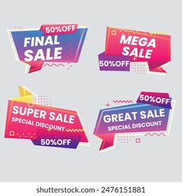 Sale Label collection set. Set ribbon banner and label sticker sale offer and badge tag sale advertising. Discount red ribbons, banners and icons. Cffer discount coupons. Vector illustration.